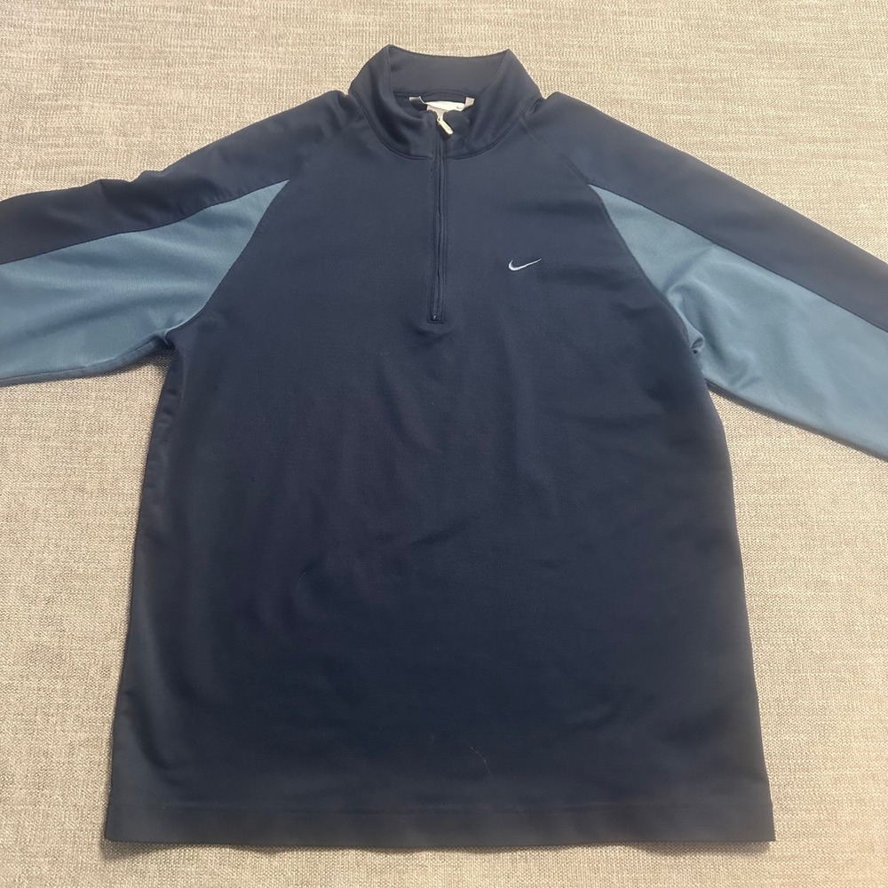 Nike Quarter Zip Pullover Mens Large Navy Blue Colorblock Mock Neck Logo L